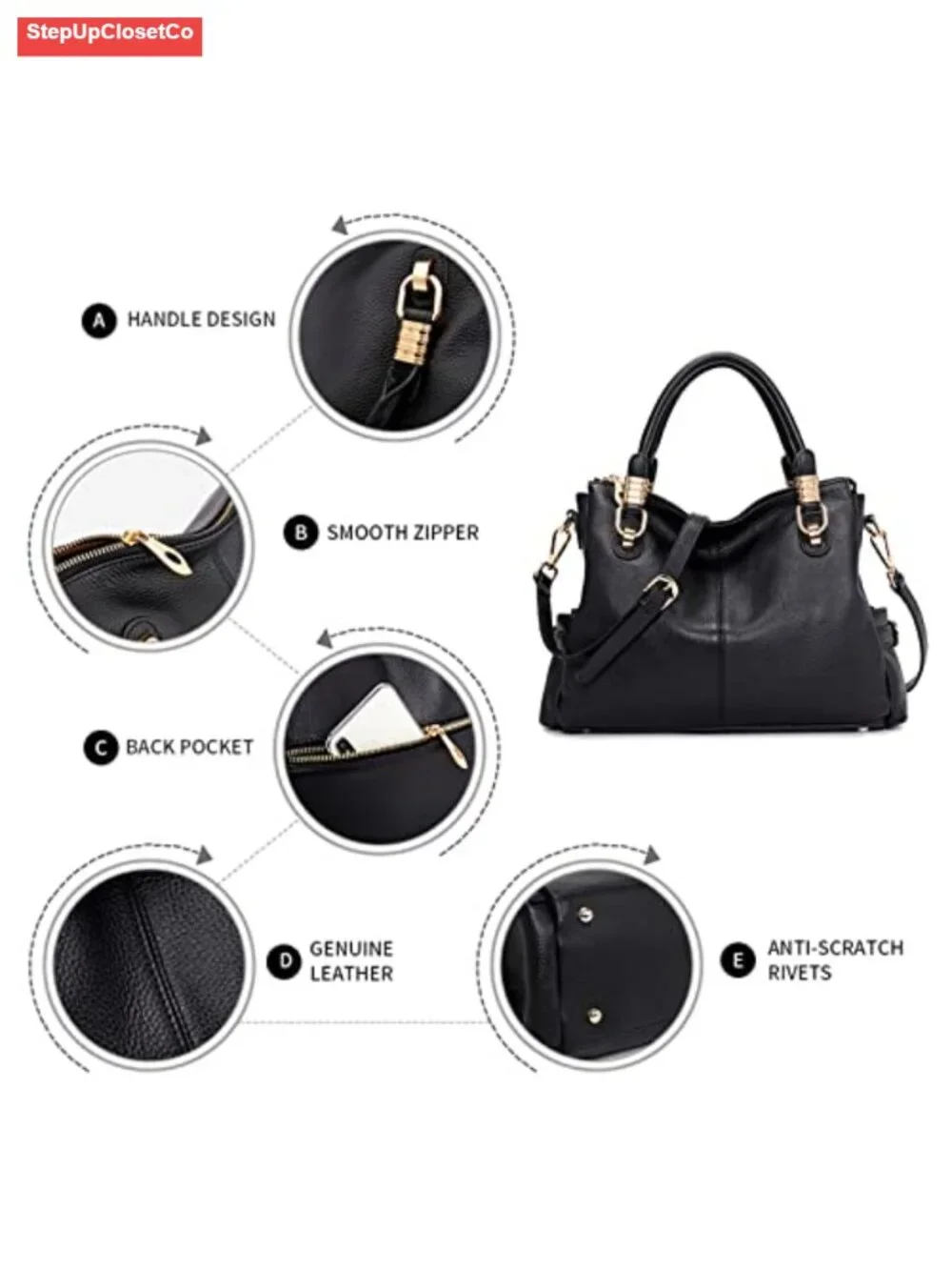 Top Grain Pebbled Cowhide Leather Satchel Tote Crossbody Shoulder Bag